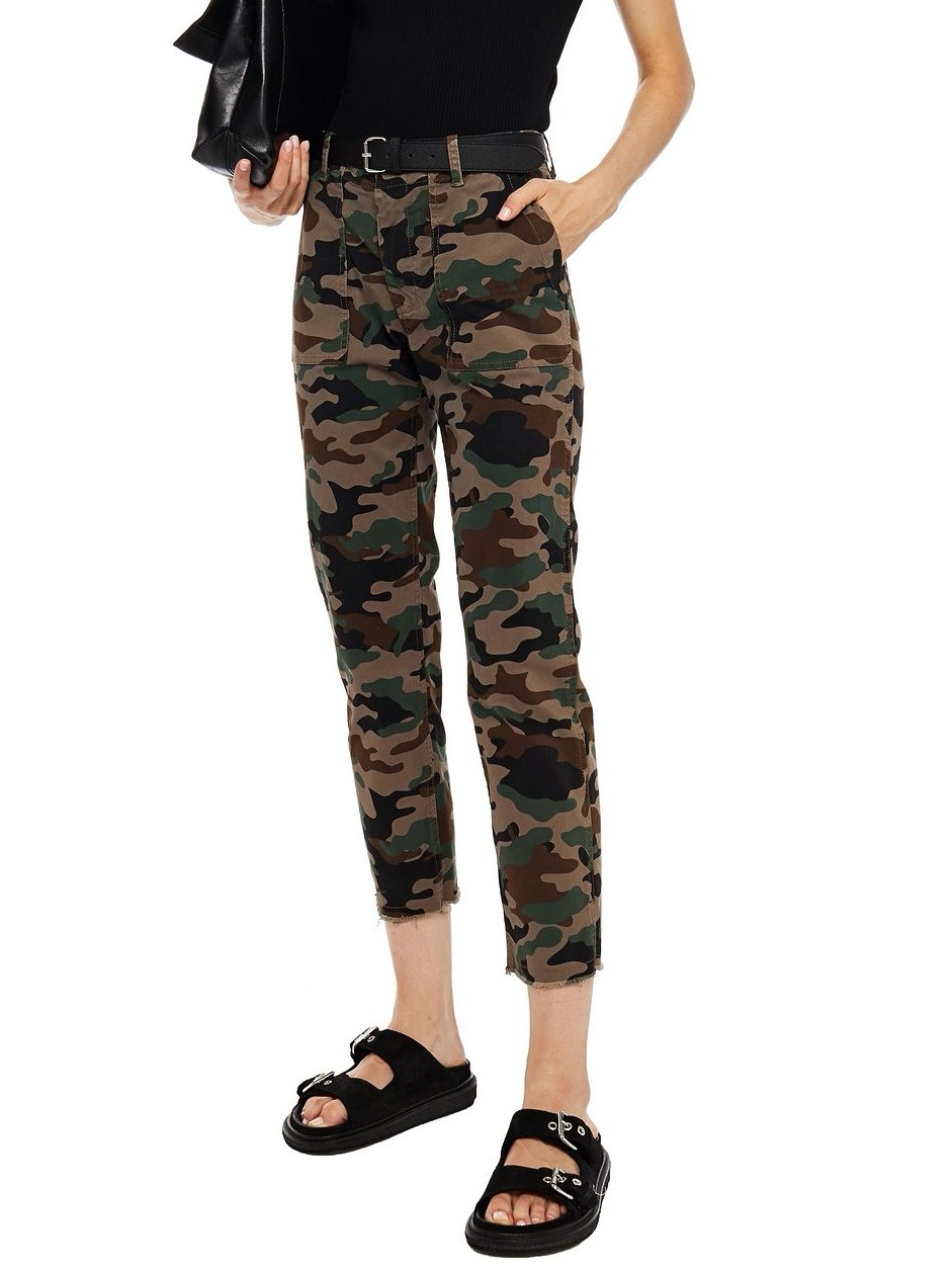 Nwt Nili Lotan Jenna Cropped Printed Cotton Blend Twill Slim Leg Pants Camo Sz 0
